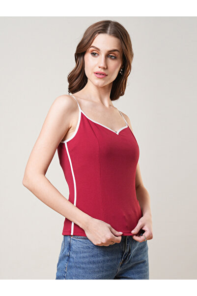 Globus By Styli Women Maroon Sweetheart Neck Strappy Top