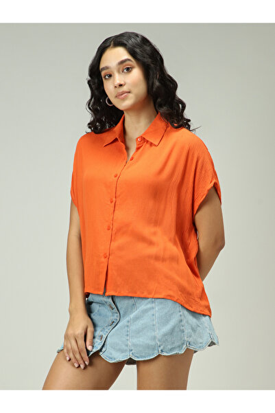 Outzidr By Styli Orange Solid Flowy Shirt