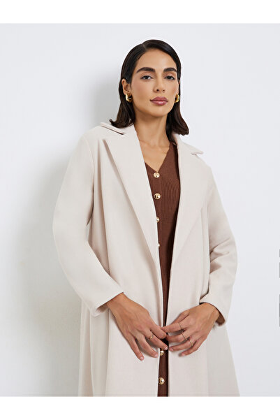 Styli Solid Front Open Notch Lapel Abaya