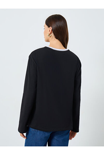 Styli Black Oversized Knit Contrast Neckline T-Shirt