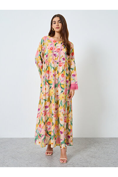 Take Two By Styli Floral Printed Patchwork Lace Detail Maxi Dress