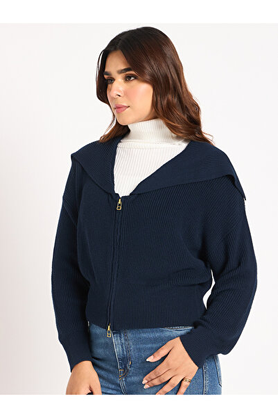 Femmella By Styli Blue Crop Zip-Up Jacket