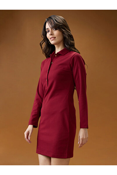 Globus By Styli Maroon Shirt Collar Bodycon Mini Dress