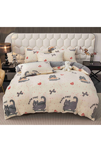 Inovius Cocolino 4-Piece Bedding Set for Double Bed with Elastic - JOJ814 Cream Cat