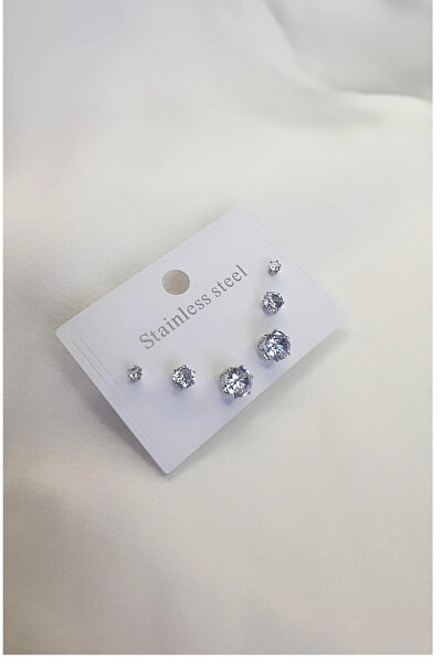 SelinDiamond 3 Pairs of Steel Earrings