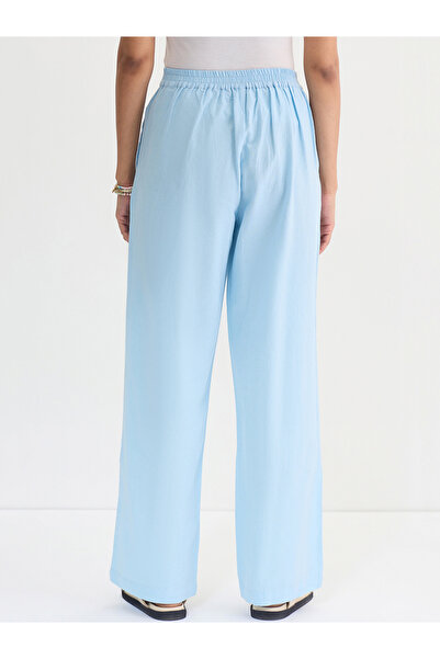 Femmella By Styli Light Blue Cotton Linen Straight Pants