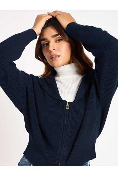 Femmella By Styli Blue Crop Zip-Up Jacket