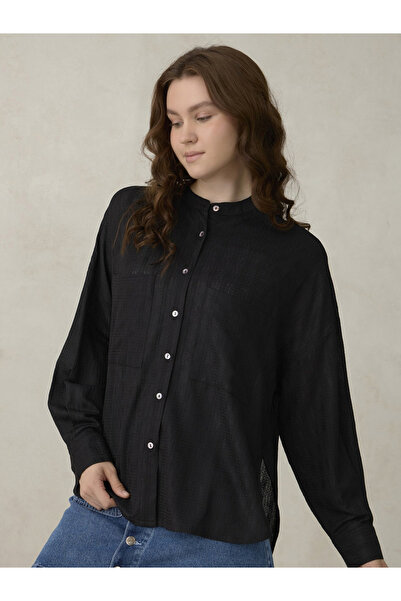 Outzidr By Styli Black Textured Solid Shirt