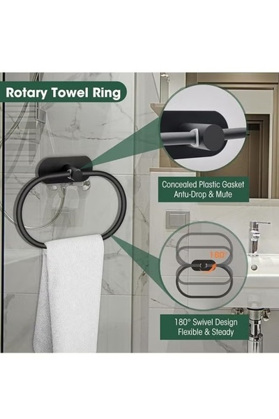 Generic Bathroom Organizer Rack Set Includes Towel Bar Toilet Paper Holder Towel Ring Hook Robe & Towel Hook