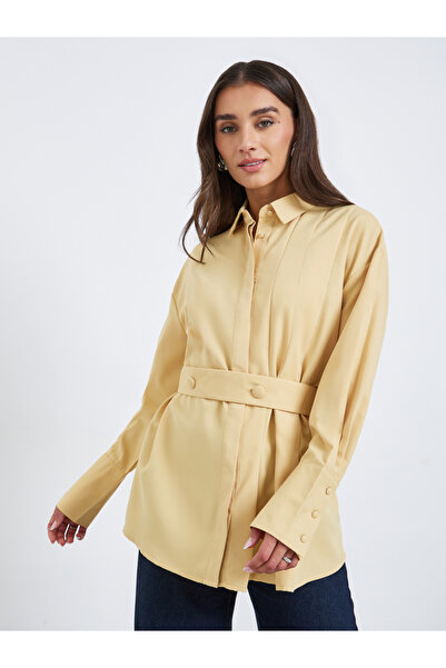 Styli Yellow Longline Belted Shirt