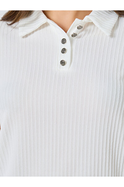 Styli White Ribbed Short Sleeve Polo T-Shirt