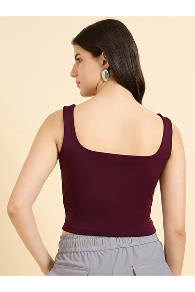 Outzidr By Styli Maroon Square Neck Tank Top