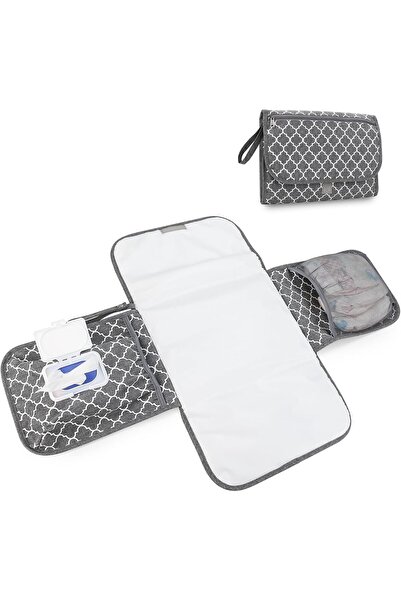 Sybil's حصيرة تغيير حفاضات محمولة، وسادة تغيير، قابلة للطي مع مساحة تخزين - بنقشة رباعية الفصوص - رمادي