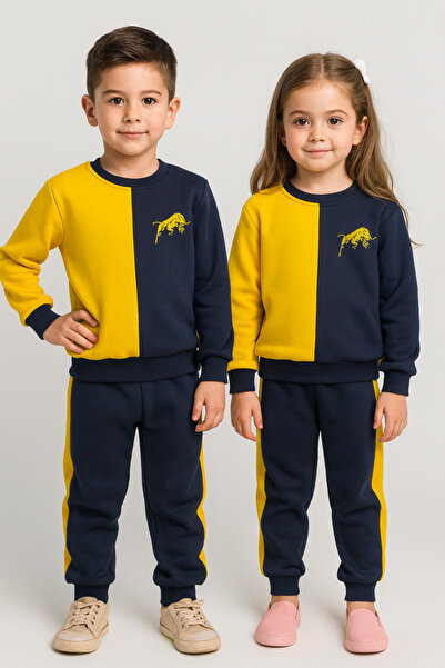 Aselin Kids Unisex Fan Colorful Children's Tracksuit Set (3-11 Years) – Navy Blue Yellow