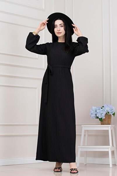 Sevitli Crew Neck Başak Dress-Black