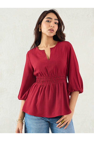 Femmella By Styli Maroon Cinched Waist Top