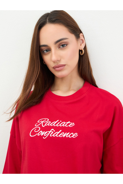 Styli Red Embroidered Oversized T-Shirt