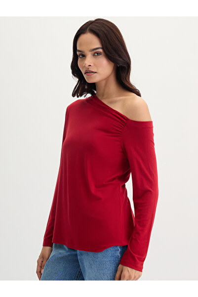 Femmella By Styli Deep Red Knit One Shoulder Top