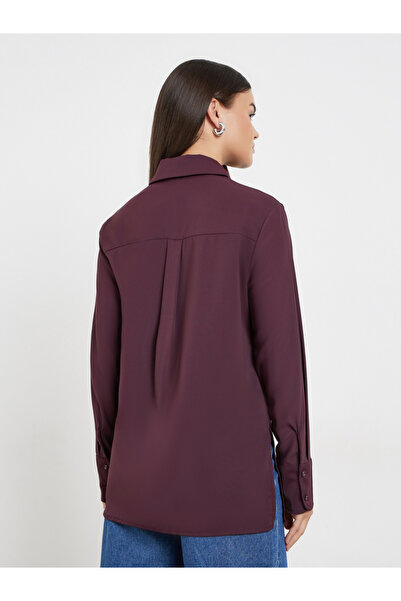 Styli Burgundy Longline Shirt with Half Placket