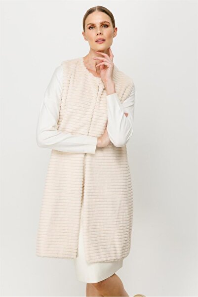 Nazen Giyim Triko Combined Ecru Women's Vest 20034-2K5