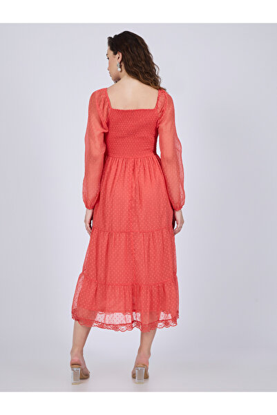 Outzidr By Styli Coral Dobby Tiered Midi Dress