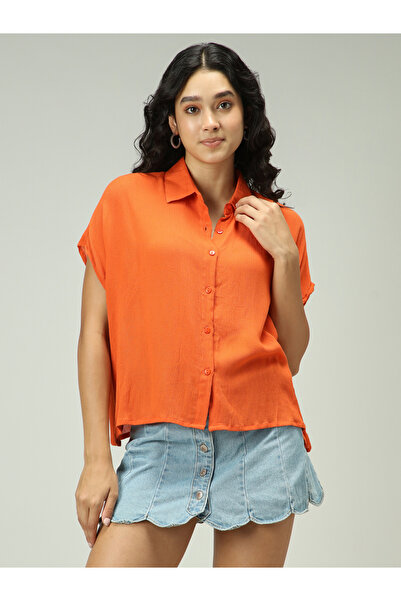 Outzidr By Styli Orange Solid Flowy Shirt