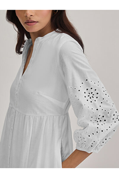 Styli White Cotton Schiffli Tiered Maxi Dress