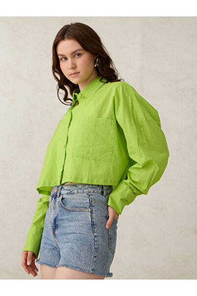 Outzidr By Styli Green Crop Solid Shirt with Pockets