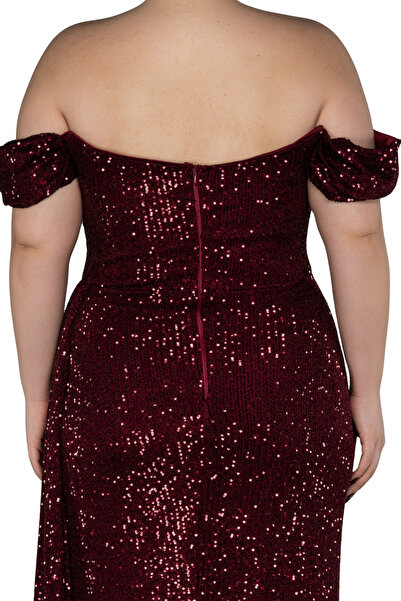 Arden Plus Size Evening Dress, Sequin Sequin Boat Neck, Wedding with Slit, Engagement Junior Evening Dress, Graduation Dress, 42-50