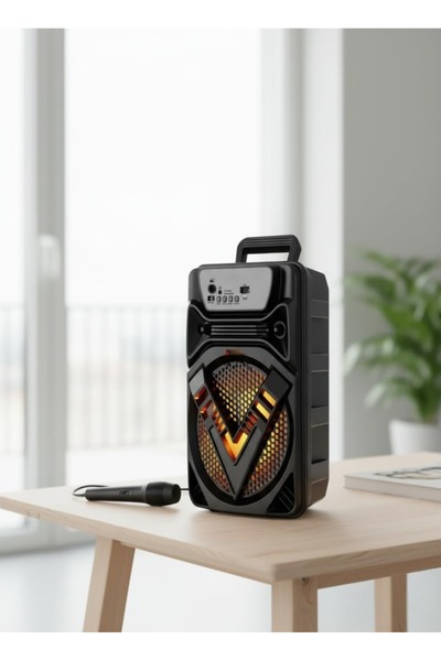 Generic Portable Bluetooth Speaker, 6.5-Inch Wireless Karaoke Speaker With Mic, RGB LED Lights,USB TF AUX FM