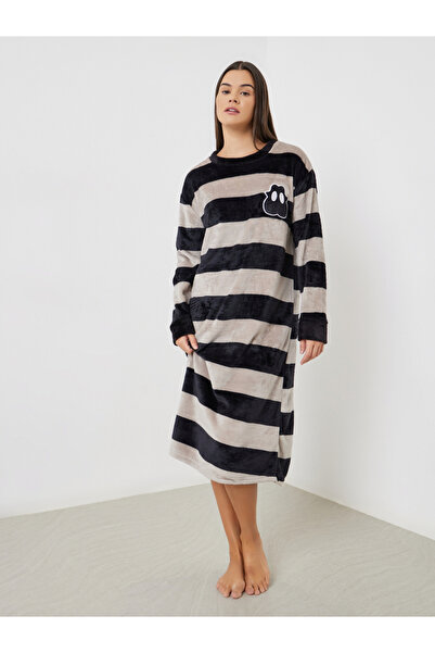 Styli قميص نوم مخطط بأكمام طويلة من الصوف