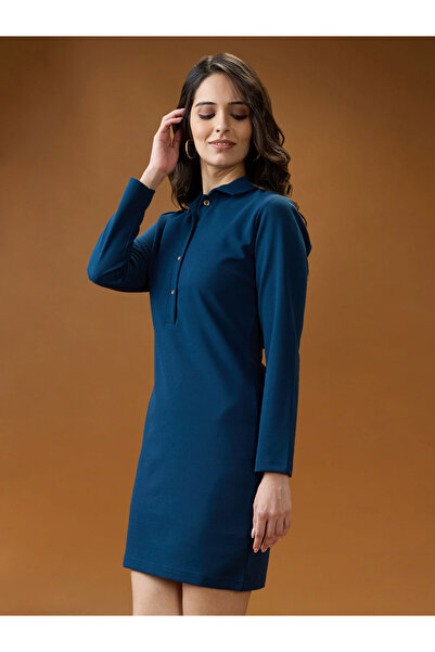 Globus By Styli Blue Shirt Collar Bodycon Mini Dress