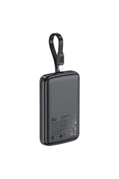 Acefast Εξωτερική μπαταρία 10000mAh, ενσωματωμένο καλώδιο, USB + Type-C, PD22.5W, οθόνη LED, μαύρο