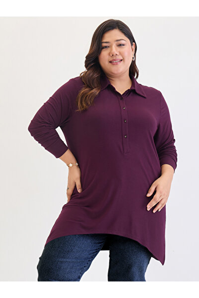 Femmella By Styli Plus Size Purple High Low Hem Tunic Top