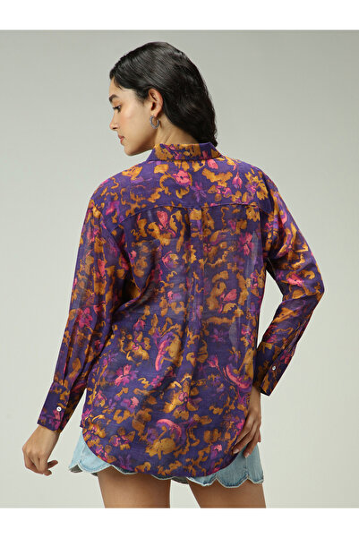 Outzidr By Styli Purple All Over Print Longline Shirt