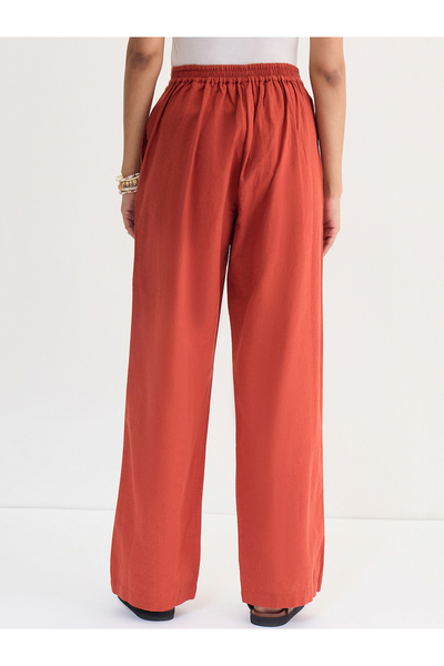 Femmella By Styli Rust Cotton Linen Straight Fit Pants