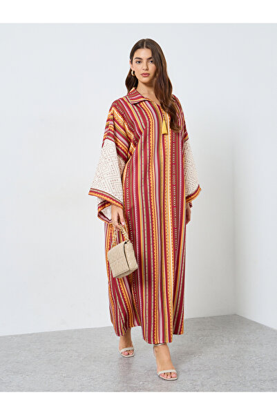 Take Two By Styli Striped Collared Tassel EmbellishedÂ Jalabiya
