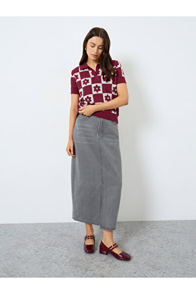 Styli Red Floral Knit Relaxed Fit Polo T-Shirt