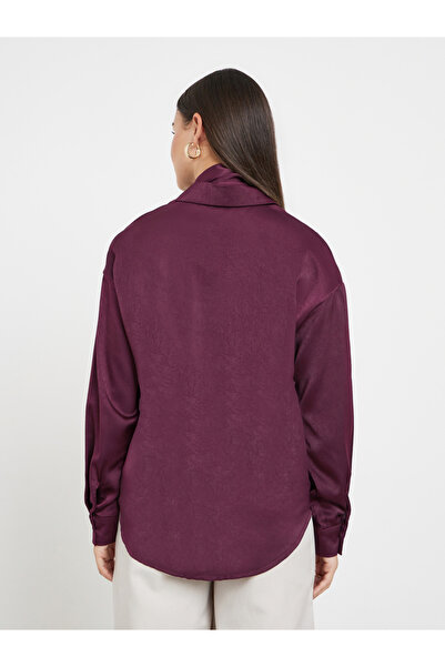 Styli Burgundy Satin Shirt with Neck Scarf