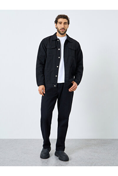 Styli Men Black Oversized Denim Jacket with Flap Pocket