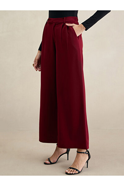 Femmella By Styli Maroon Wide Leg Knit Trousers