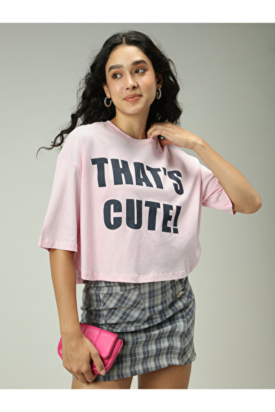 Outzidr By Styli Pink Slogan Boxy Crop T-Shirt