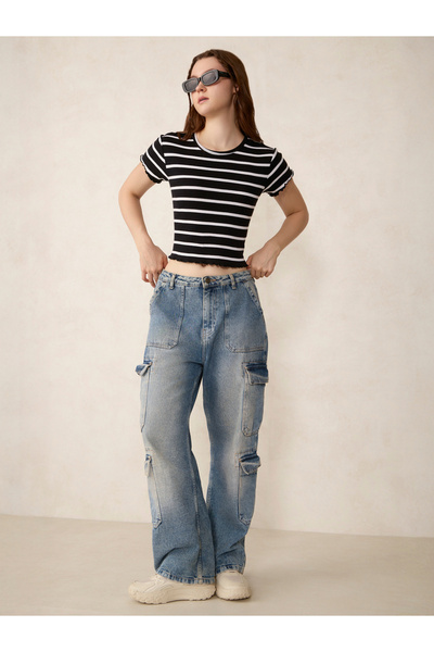 Outzidr By Styli Black Striped Ribbed T-Shirt