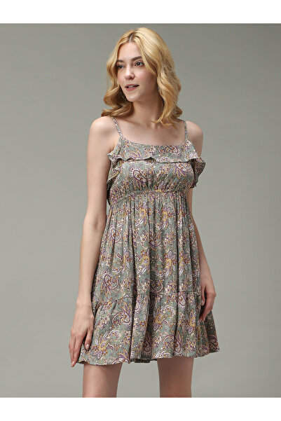 Outzidr By Styli Green Strappy Printed Mini Dress