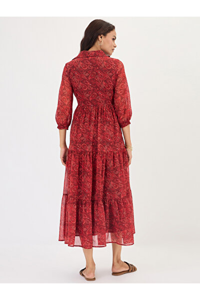 Styli Maroon Paisley Print Tiered Maxi Dress