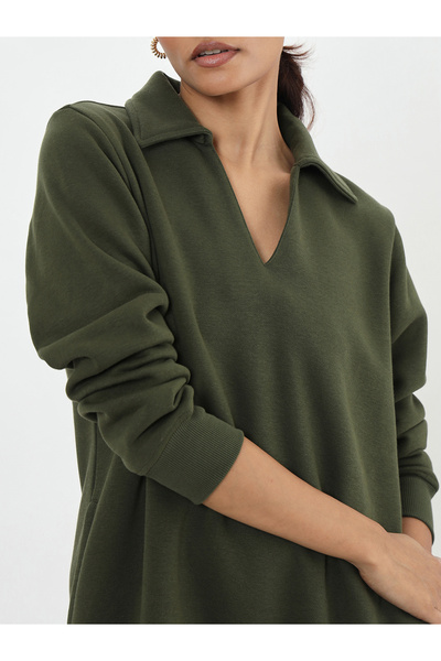 Styli Olive Fleece Mini Shirt Dress