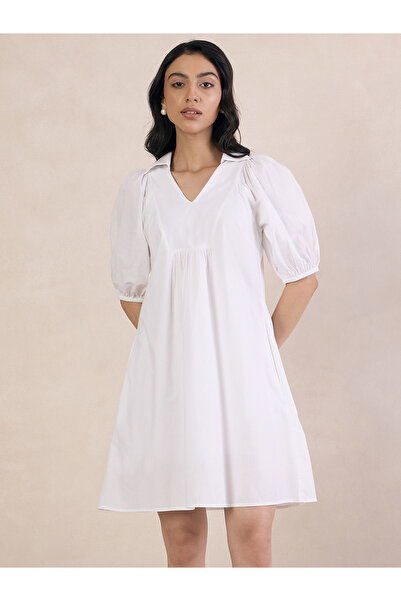 Styli White Poplin V-Neck A-Line Mini Dress