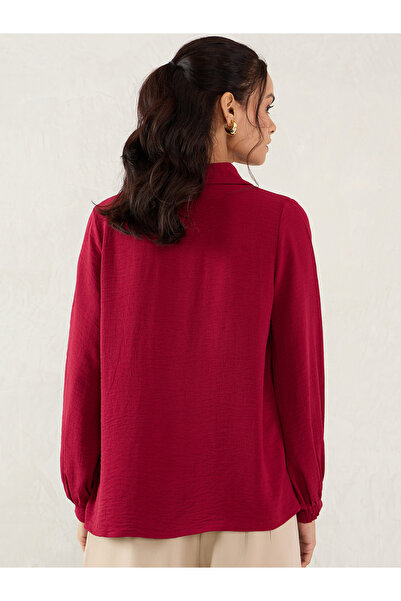 Femmella By Styli Maroon Collared Top with 3/4 Sleeves