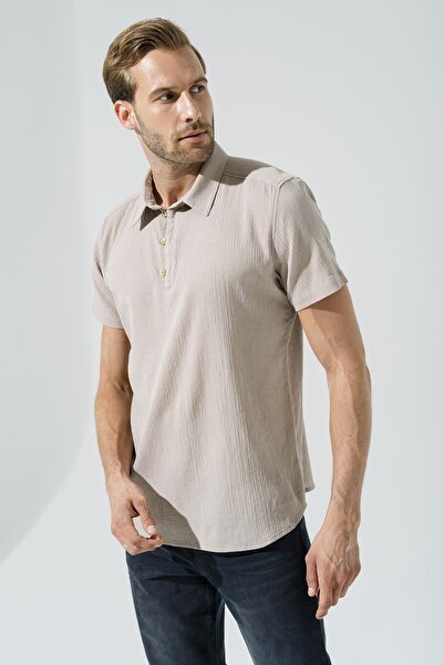 FOR YOU MODA Kurzarmhemd mit 3 Knöpfen, steinfarben