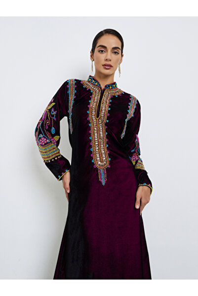 Maxim Creation By Styli Premium Velvet Jalabiya with Colorful Crystal Embroidery Stones